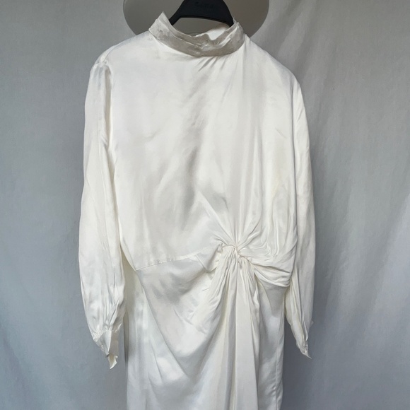 Zara ivory white (S) high-neck, long-sleeve, silky satin tunic, BNWOT. - Picture 1 of 15